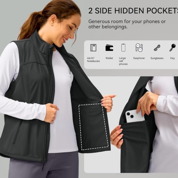 Soothfeel Vest w/ Zipper Pocket Lightweight Softshell Sleeveless Lined | Small - Picture 8 of 11